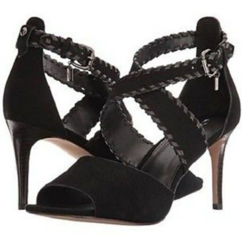 Coach Women's Henny Sandal Ankle Strap Heel Open Toe Black Suede Dressy 6 B